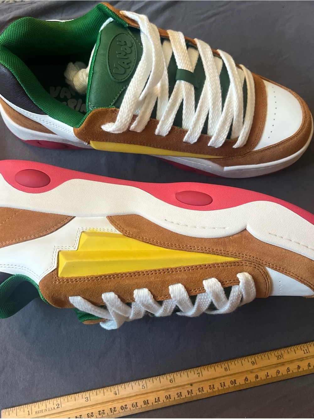 Retro-Style Men's Athletic Sneakers in Brown, White & Green